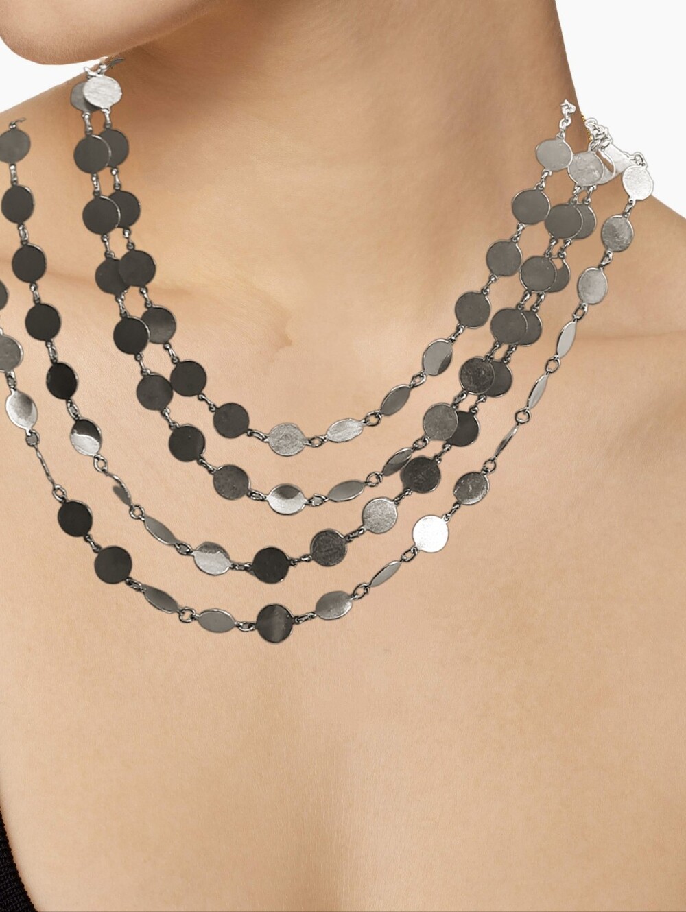 Express Silver Multilayer Flat Disks Choker